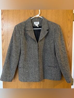 Vintage 100% Wool Graff Blazer Full Zip Jacket Women’s 12 Petite Gray Longsleeve